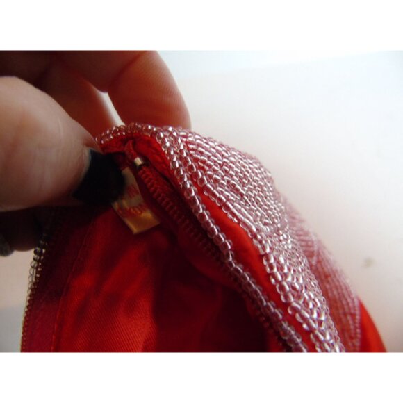 Vintage Red Satin White Beaded Evening Clutch Fully Lined Handmade In Hong Kong - Picture 7 of 10